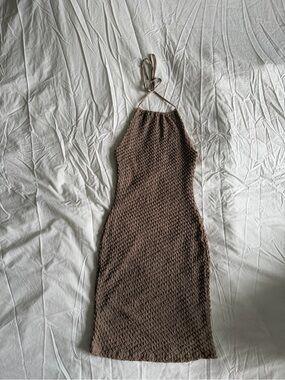 Fashion Nova Brown Halter Knit Midi Dress
